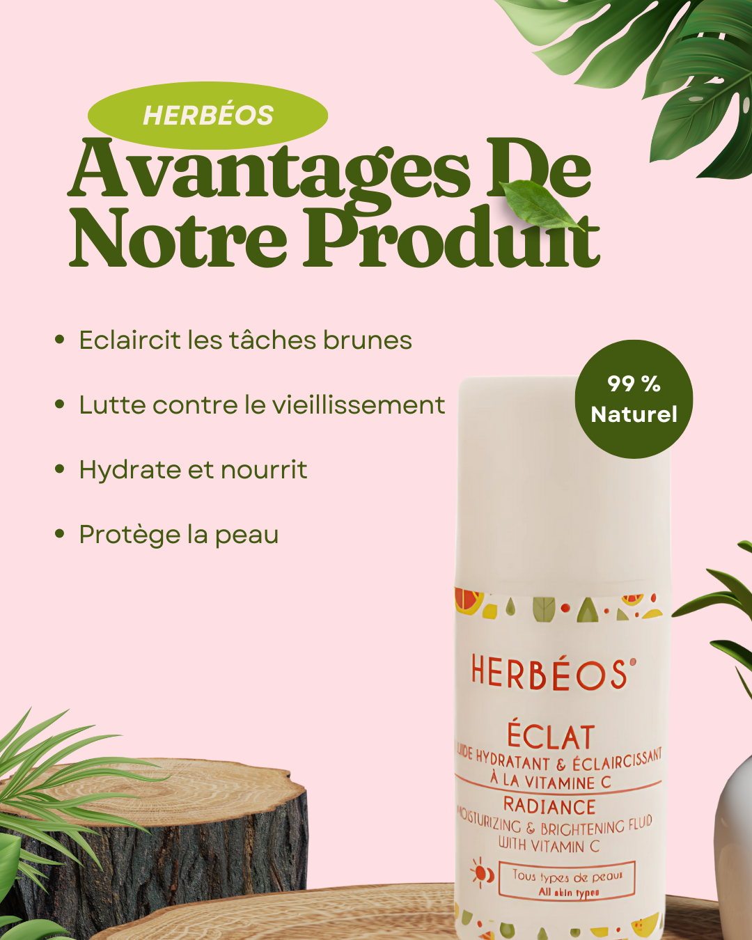 HERBÉOS™ | Fluide Clarifiant Éclat à la Vitamine C Hydratant Eclaircissant 40 ml